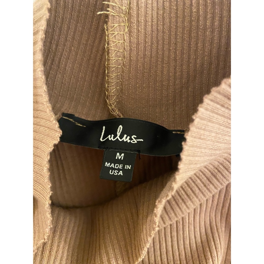 NWT Lulu's Sweet Season Tan Ribbed Mock Neck Long Sleeve Bodycon Dress - Picture 6 of 8
